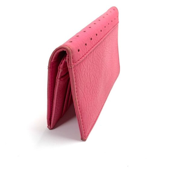 Women's Raspberry Pink Leather Perforated Wallet Slim Profile 5.5" x 4" - Picture 5 of 6